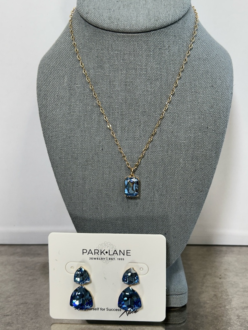 Park Lane Gold-tone Perry Necklace with Blue Crystal Pendant &Matching Earrings